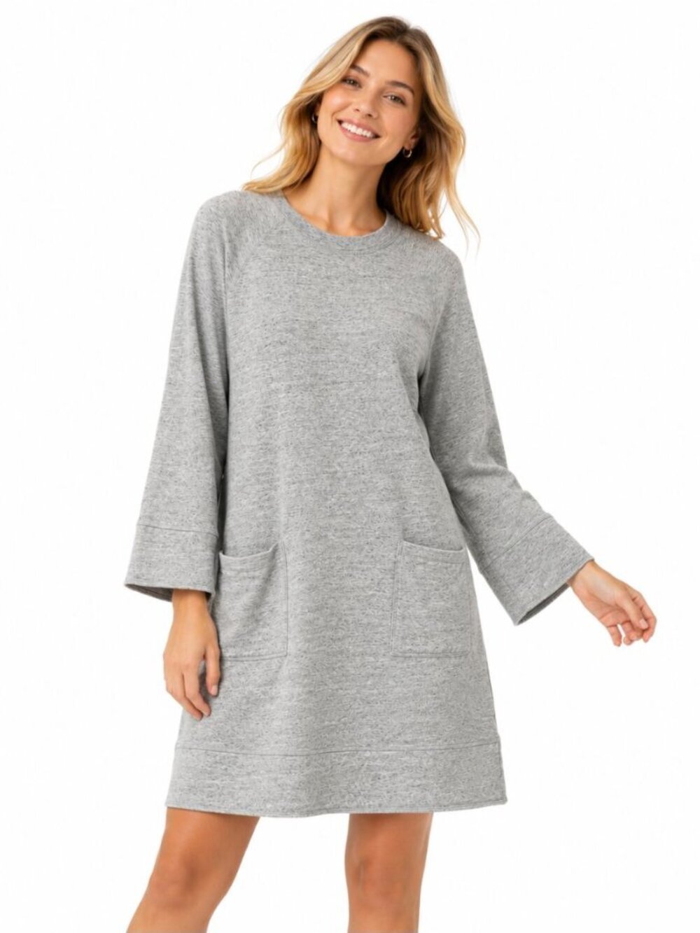Garnet Hill Women's French Terry Sweatshirt Day Dress Gray Pockets Cotton Size L